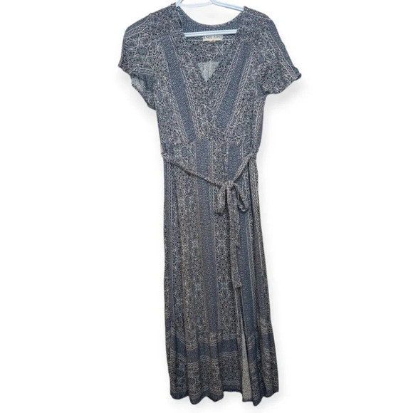 Knox Rose Blue & White Wrap Tie Waist Style Flowy Dress Flutter Sleeve Women S - Picture 2 of 11